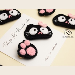Kẹp tóc xinh mèo đen nơ hồng 6cm và chân mèo 3.5cm cho nữ và bé gái |Shop Rô Handmade
