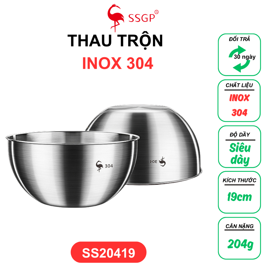 Thau trộn thực phẩm inox 304 đa năng SSGP Đức SS20419 chậu rổ, thau ...