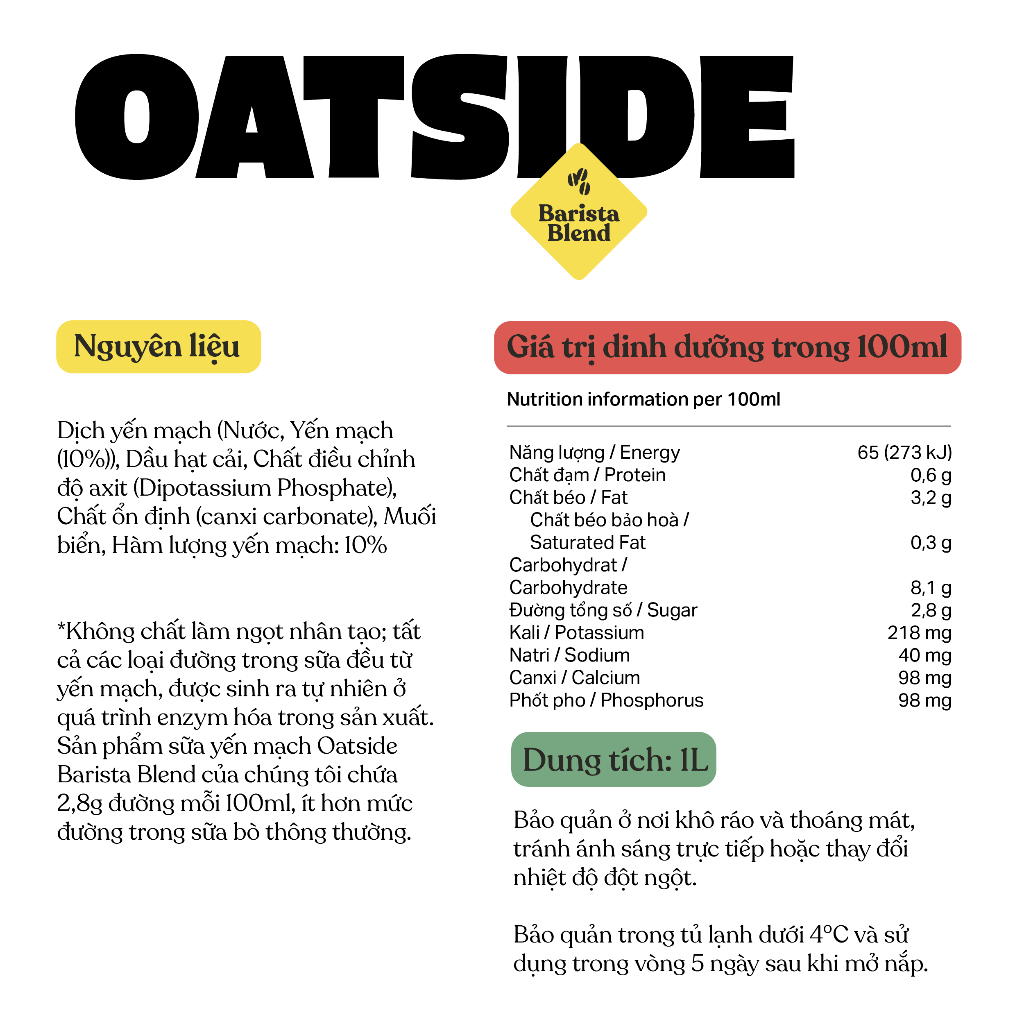 Ảnh Sữa yến mạch OATSIDE Barista Blend vị nguyên bản 1L x 6- Không lactose, Sánh mịn, Không chất làm ngọt nhân tạo 1