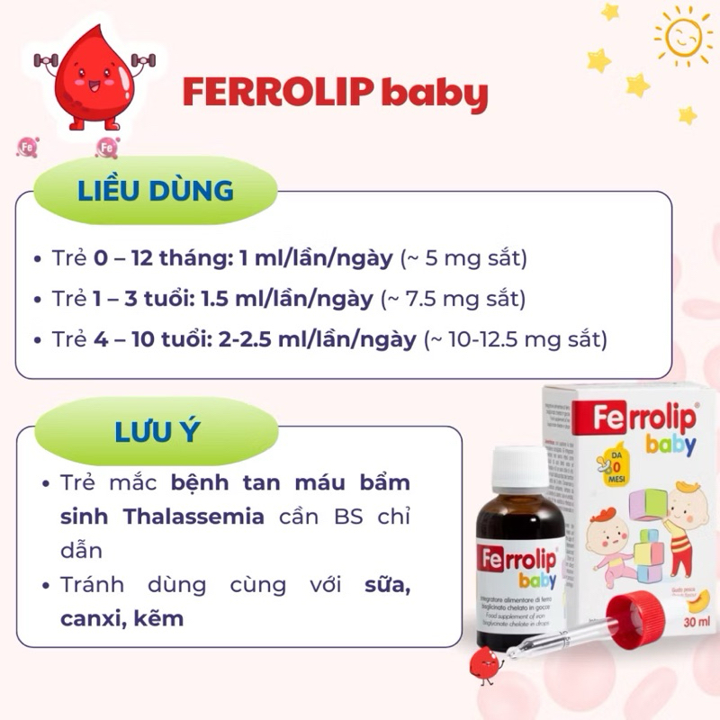 Sắt Ferrolip Baby cho bé nhập khẩu vị đào dễ uống hỗ trợ phòng thiếu máu cho trẻ