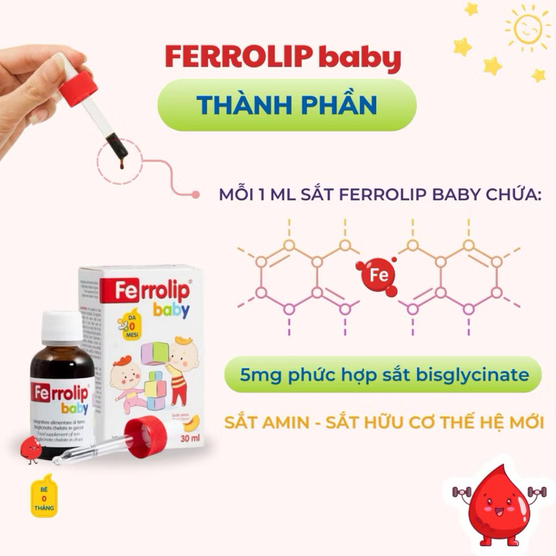 Sắt Ferrolip Baby cho bé nhập khẩu vị đào dễ uống hỗ trợ phòng thiếu máu cho trẻ