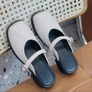 Giày sục nữ mũi vuông dép quai hậu đế thấp Linhl Shop da mềm thời trang Hàn Quốc M11