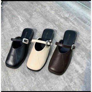 Giày sục nữ mũi vuông dép quai hậu đế thấp Linhl Shop da mềm thời trang Hàn Quốc M11