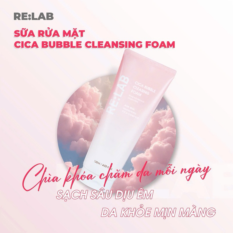 Sữa rửa mặt Re:lab cica bubble cleansing foam giúp làm sạch bụi bẩn, cấp ẩm120ml-hạn2028 HQ sữa rửa mặt relab  IS129