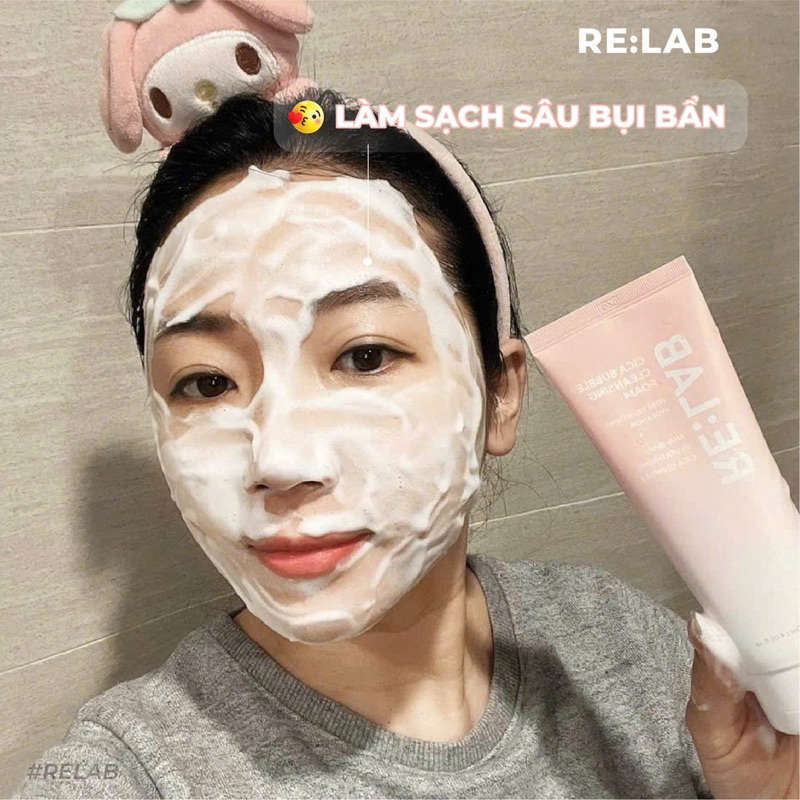 Sữa rửa mặt Re:lab cica bubble cleansing foam giúp làm sạch bụi bẩn, cấp ẩm120ml-hạn2028 HQ sữa rửa mặt relab  IS129