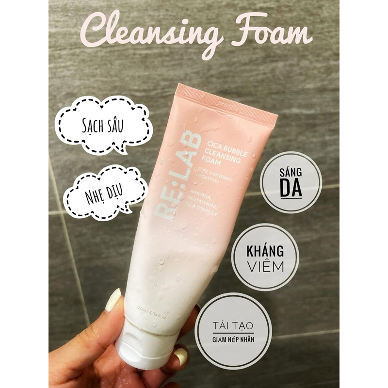 Sữa rửa mặt Re:lab cica bubble cleansing foam giúp làm sạch bụi bẩn, cấp ẩm120ml-hạn2028 HQ sữa rửa mặt relab  IS129