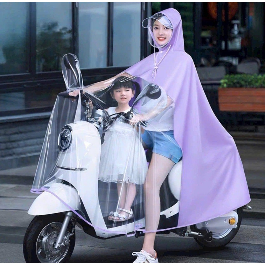 Áo Mưa Cánh Dơi Nửa Trước Trong Suốt, Thiết Kế Mẹ Và Bé Cỡ Lớn - Tân Hưng Phong