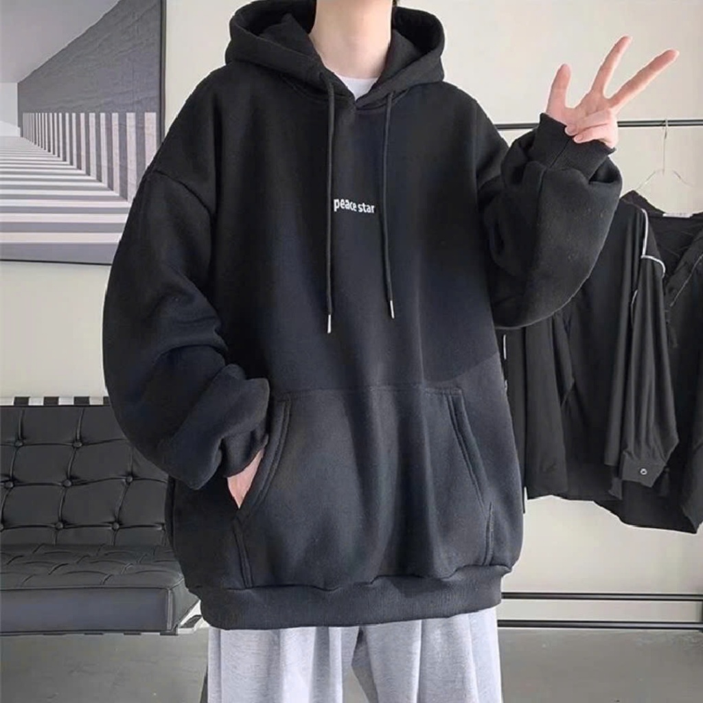 ÁO HOODIE - Khoác nỉ bông form rộng fullsize (Ảnh Thật) có nón in chữ PEACE STAR áo K1