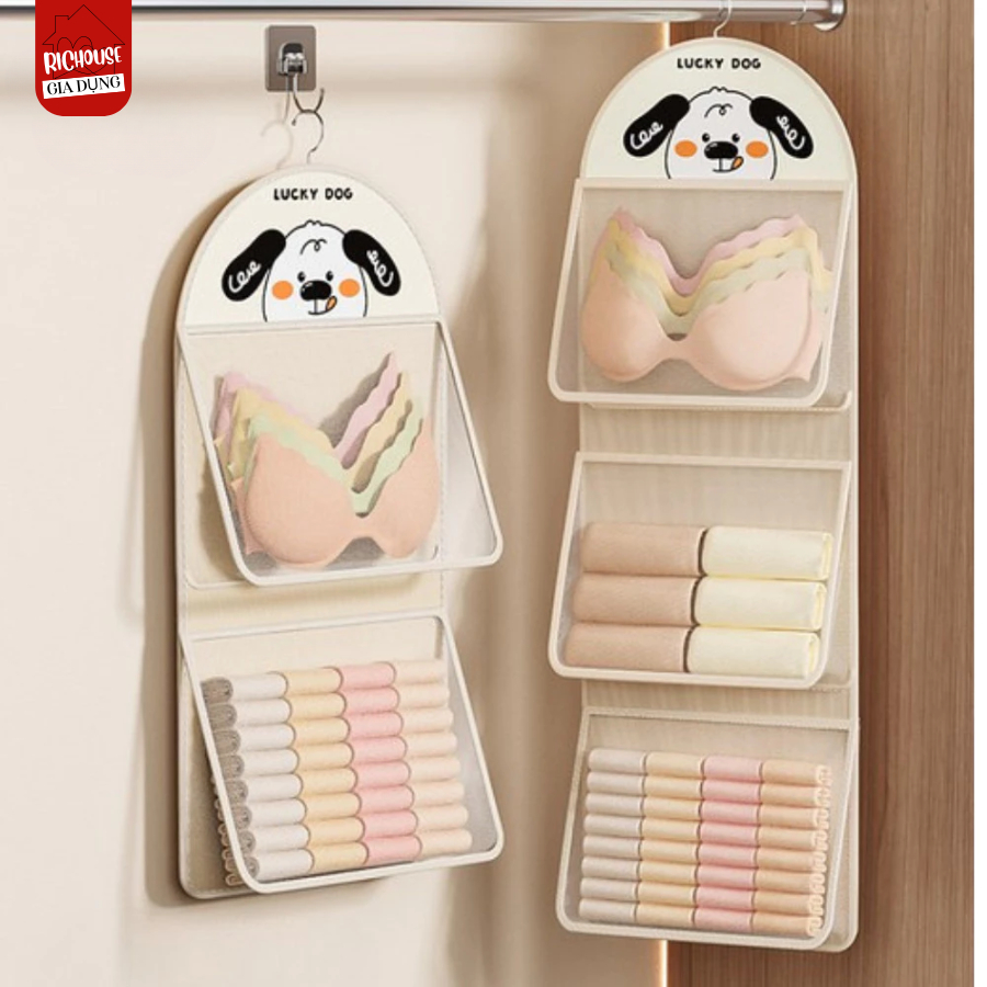 Túi Lưới Đựng Đồ Lót Tất Vớ Treo Tủ Quần Áo, Giỏ Lưới Treo Đồ Cá Nhân 1-2-3 Ngăn Gọn Gàng