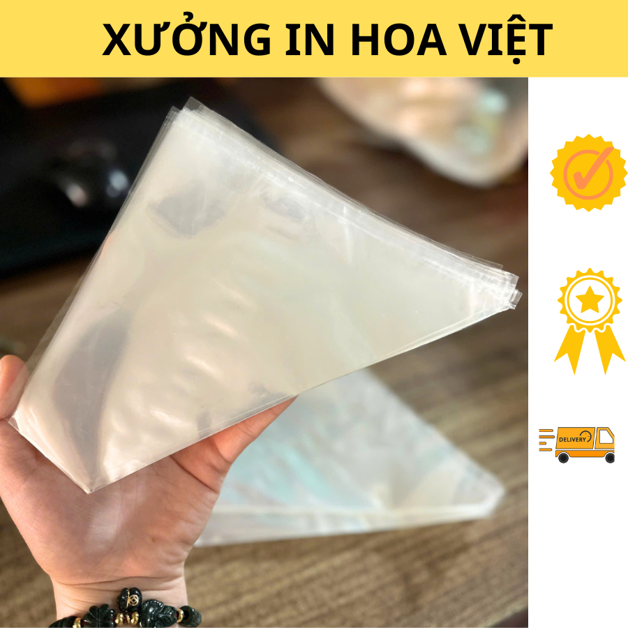 ( Tặng kèm tem dán) 100 Túi đựng cơm nắm tam giác túi nilon bóng kính ...