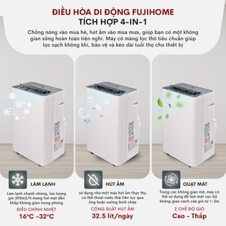 Điều hòa di động Fujihome PAC14 – 14000BTU, 4in1 có kết nối WiFi, làm lạnh nhanh - Bảo Hành 24 tháng
