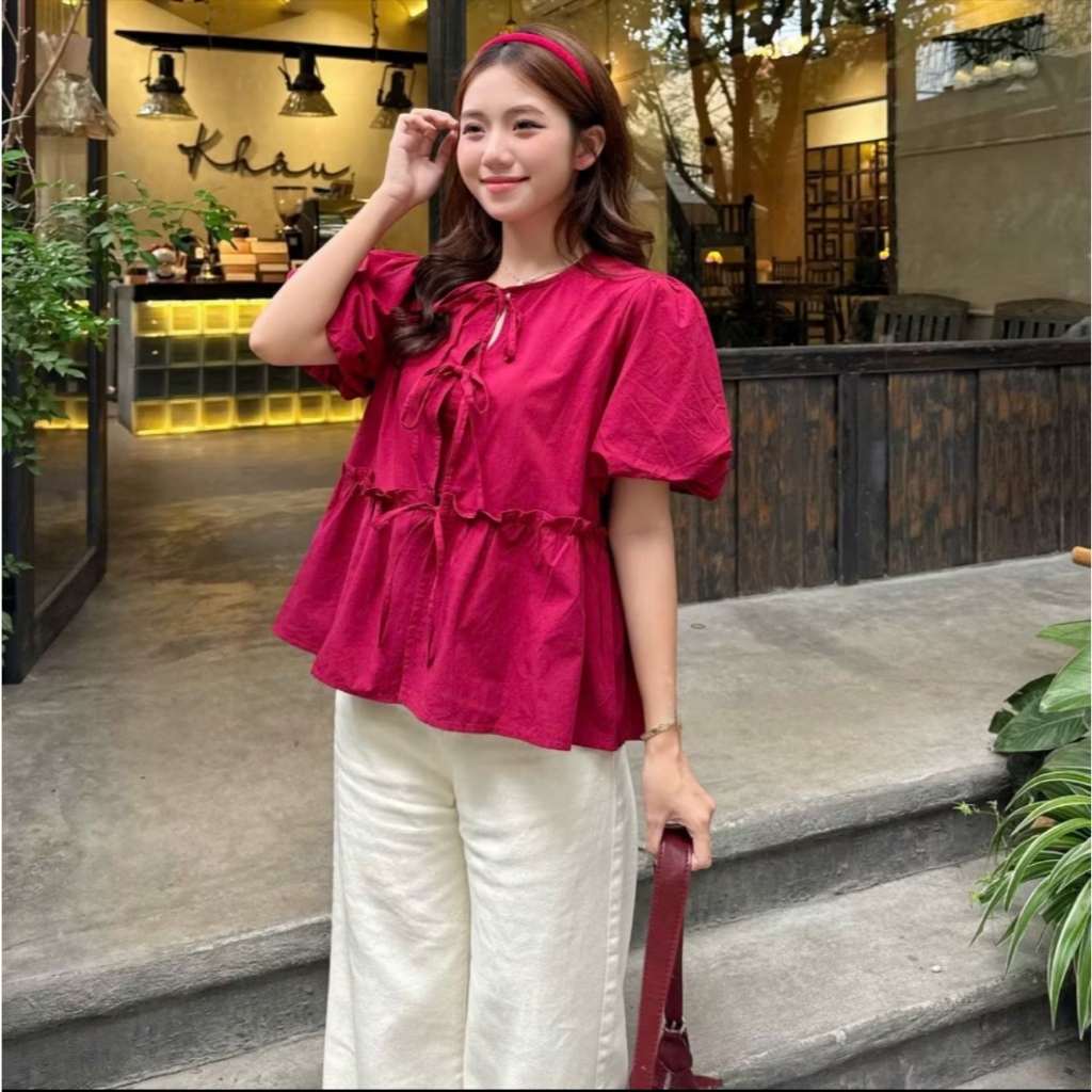 Áo babydoll kèm áo quây buộc dây nơ xinh xỉu, dáng rộng freesize dưới 56kg MUZA  A05