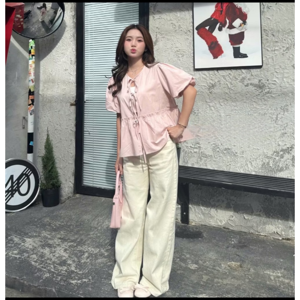 Áo babydoll kèm áo quây buộc dây nơ xinh xỉu, dáng rộng freesize dưới 56kg MUZA  A05