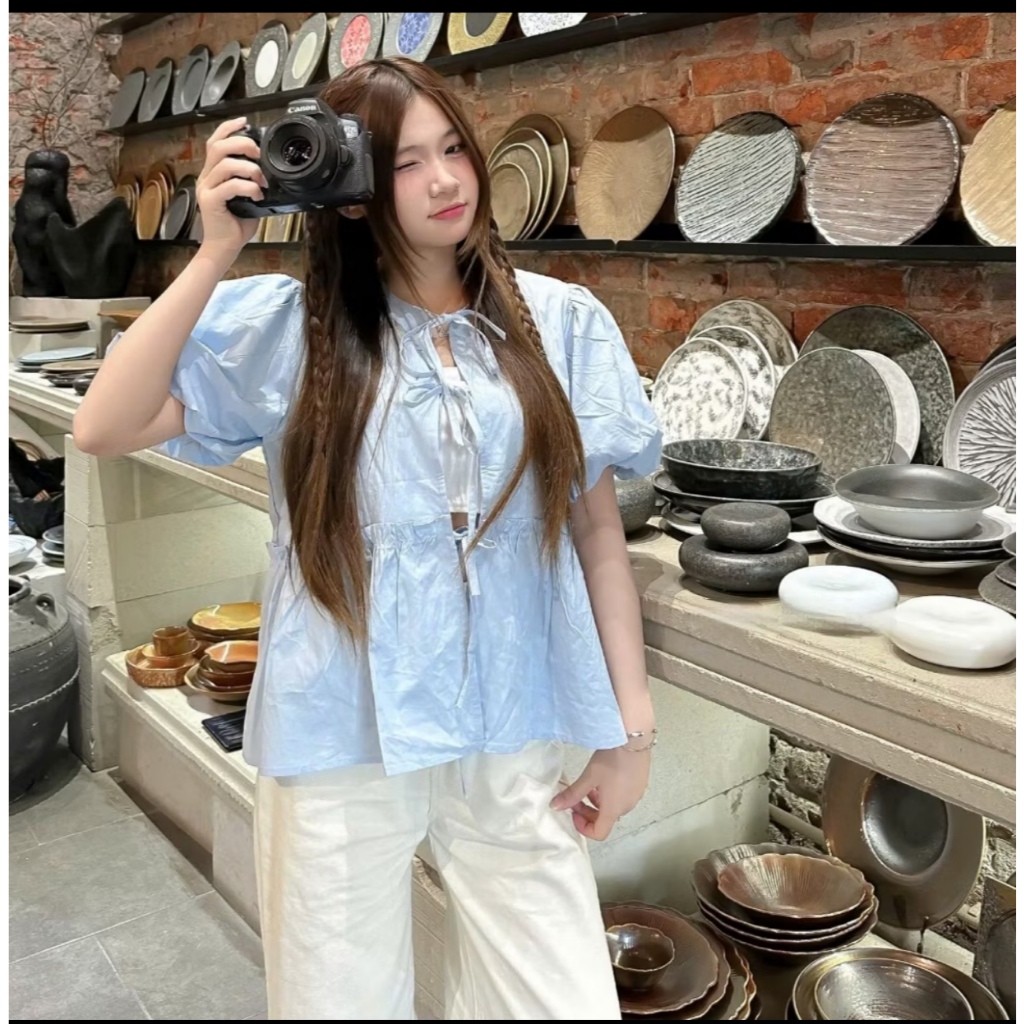 Áo babydoll kèm áo quây buộc dây nơ xinh xỉu, dáng rộng freesize dưới 56kg MUZA  A05