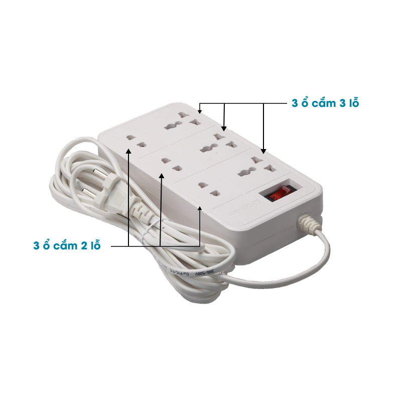 Ổ Nối 6 Cổng Rạng Đông OC06 (Dây 2m/5m)- Rơle Thông Minh Tự Động Ngắt Khi Quá Tải, Thiết Kế Hiện Đại