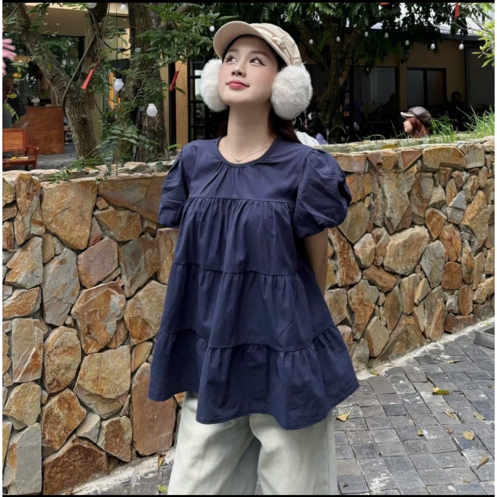 Áo babydoll siêu xinh tay bồng nhiều màu dễ phối đồ freesize dưới 56kg MUZA  A04