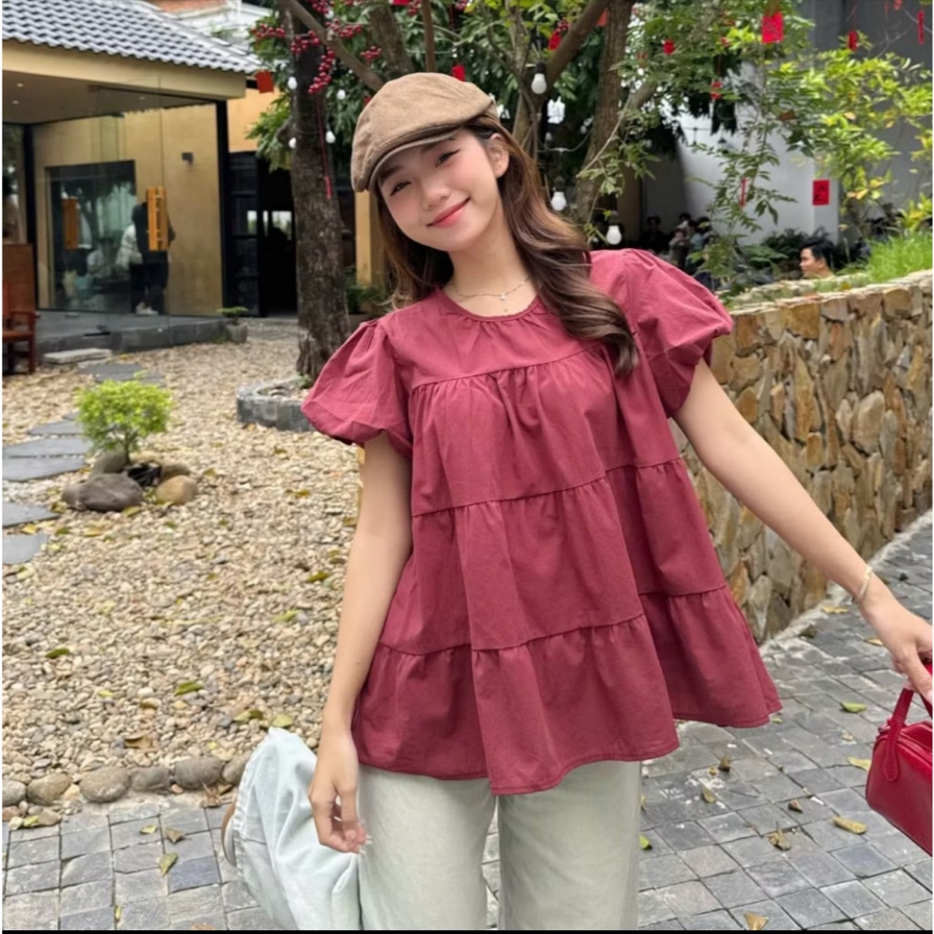 Áo babydoll siêu xinh tay bồng nhiều màu dễ phối đồ freesize dưới 56kg MUZA  A04