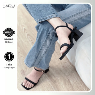 Giày Cao Gót 6P Quai Ngang HADU M5105 Sandal Đế Vuông Quai Phồng Êm Ái Da PU Cao Cấp BH 12T