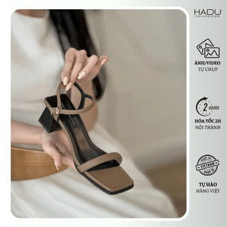 Giày Cao Gót 6P Quai Ngang HADU M5105 Sandal Đế Vuông Quai Phồng Êm Ái Da PU Cao Cấp BH 12T