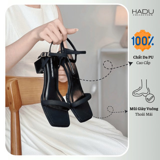 Giày Cao Gót 6P Quai Ngang HADU M5105 Sandal Đế Vuông Quai Phồng Êm Ái Da PU Cao Cấp BH 12T