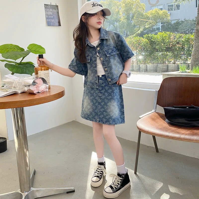 Set jeans chữ mài cho bé gái size đại BEESHOP H25057