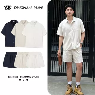 Bộ Đồ Nam Dinoman x Yumi Chất Liệu Linen, Set Bộ Áo Sơ Mi và Quần Short Nam Cao Cấp Thấm Hút Mồ Hôi - SB01