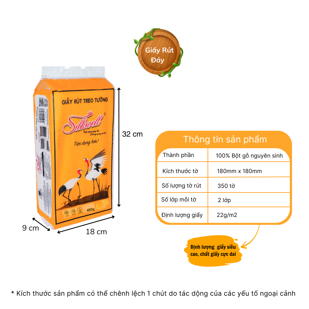 [MUA 5 TẶNG 1] Giấy rút treo tường Silkwell Sếu 350 tờ 2 lớp, khăn giấy rút đa năng tiện lợi