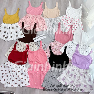 Sét đồ ngủ áo ba lỗ họa tiết sexxy co giãn, Bộ ngủ 2 dây to mát lạnh BN0083 - NhiNhi Shop