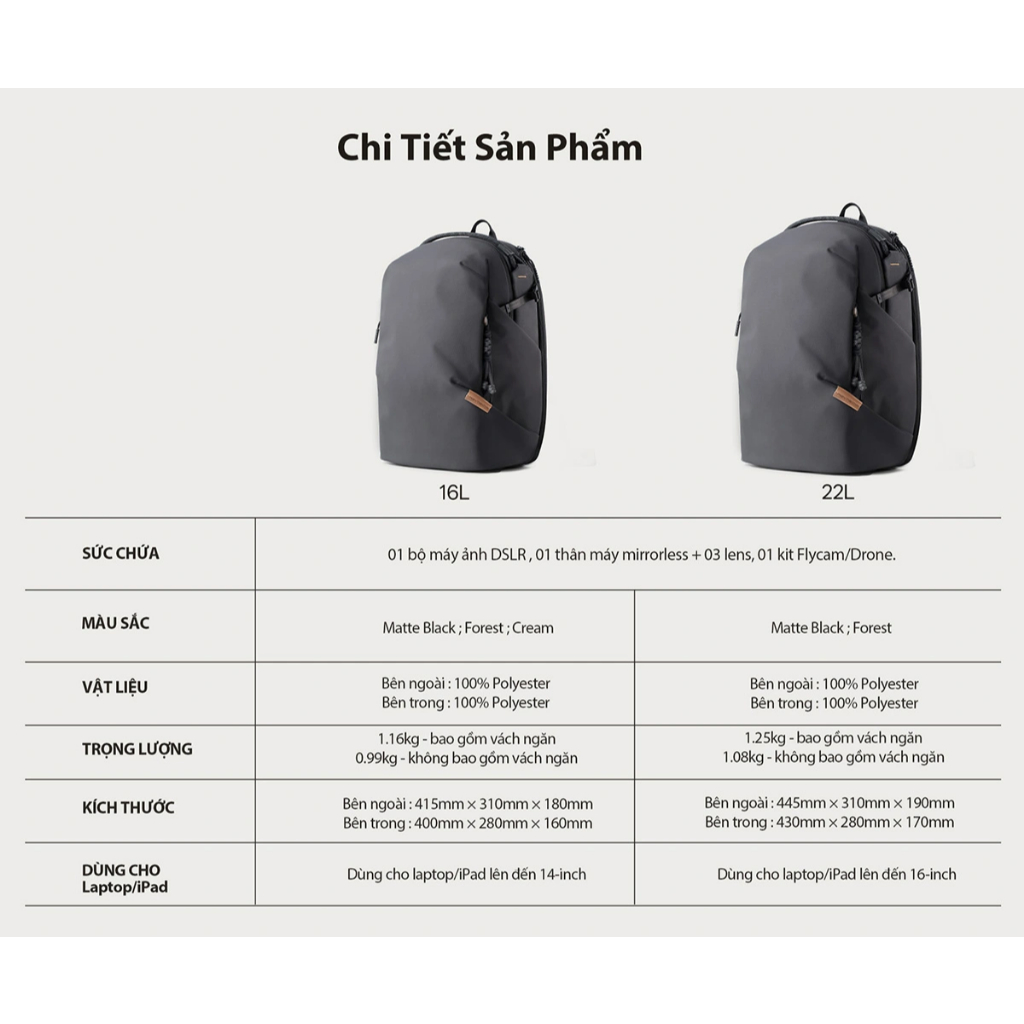 Balo máy ảnh PGYTECH OneGo Lite Backpack 16L/22L - Hàng chính hãng | BigBuy360 - bigbuy360.vn