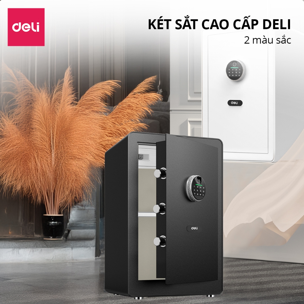 Két Sắt Chính Hãng Deli ET634 Két Sắt Vân Tay Thông Minh 2 Màu Trắng Đen Két Sắt Chống Cháy An Toàn
