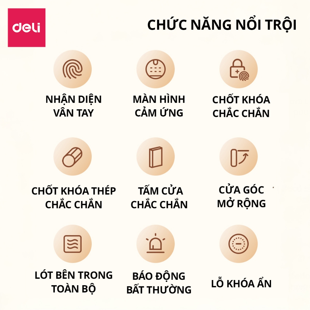 Két Sắt Chính Hãng Deli ET634 Két Sắt Vân Tay Thông Minh 2 Màu Trắng Đen Két Sắt Chống Cháy An Toàn