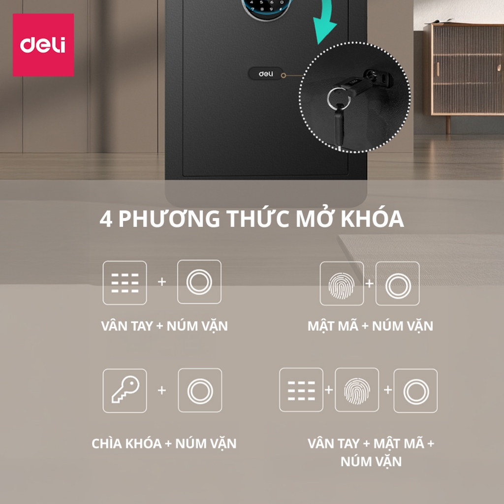 Két Sắt Chính Hãng Deli ET634 Két Sắt Vân Tay Thông Minh 2 Màu Trắng Đen Két Sắt Chống Cháy An Toàn