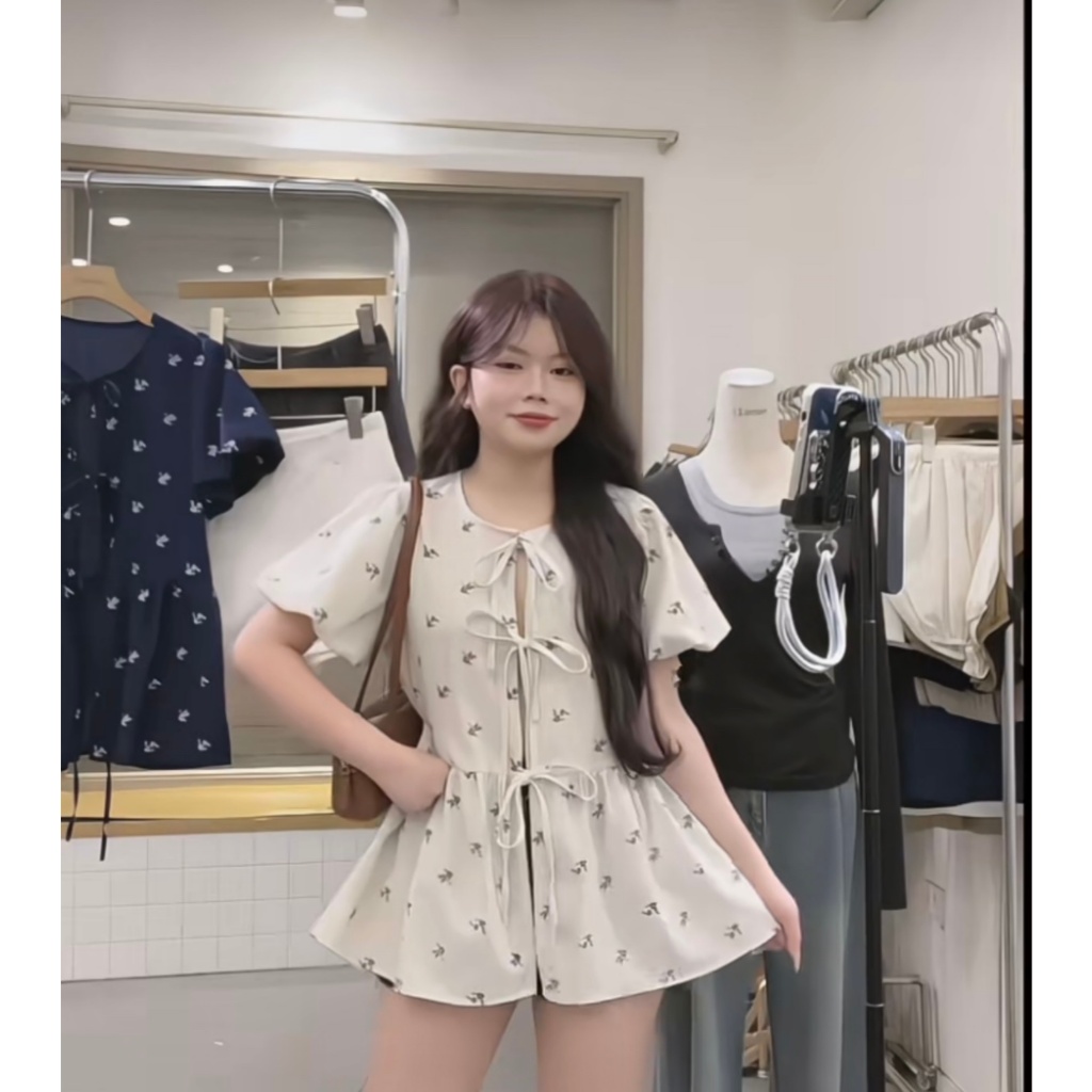 Babydoll hoa nhí buộc dây nơ tay bồng đi chơi đi học đều xinh MUZA  A26