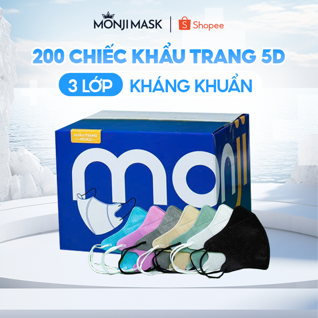 Combo 200 Chiếc Khẩu Trang 5D Monji 3 Lớp Vải Lọc Khuẩn Ngăn Bụi, Ôm ...