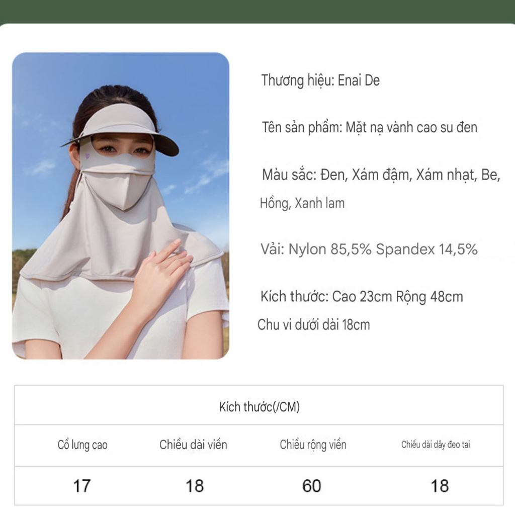 (3 in 1) Khẩu Trang Kèm Nón Và Khăn Che, Chống Nắng,Chống Tia UV Toàn Diện