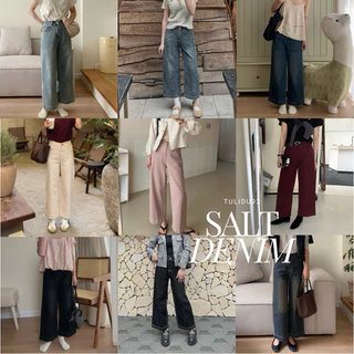 Quần Jean Ống Rộng "Salt Denim" TULIDU Quần Bò Dáng Suông Lỡ Mềm Mịn Gấu Cuốn Lai