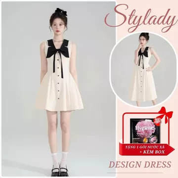 Đầm trắng sát nách cổ nơ StyLady, đầm nữ, Đầm dự tiệc, Đầm thiết kế, Sang trọng