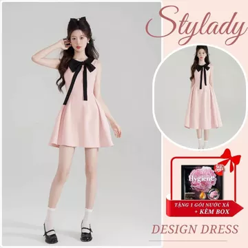 Đầm hồng sát nách StyLady, thắt nơ, đầm nữ , Váy đi tiệc , Đầm nữ tính ngọt ngào , Đầm thiết kế