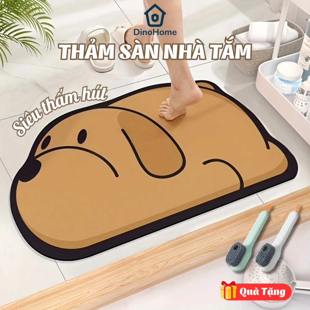 Thảm nhà tắm hút nước siêu thấm hút DINO, thảm chùi chân, trang trí hình thú cưng dễ thương