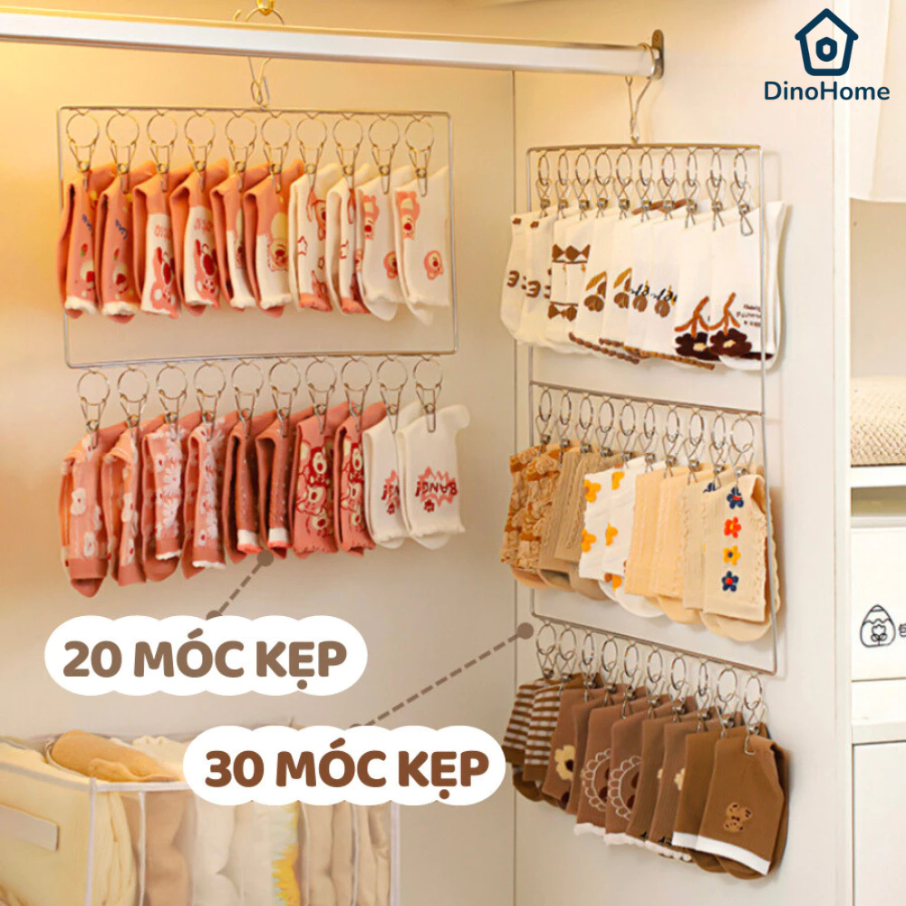 Móc Treo Tất Vớ, Đồ Lót Nhiều Kẹp Tích Hợp Khoá Chống Trượt, Móc Treo Đồ Cho Bé, Móc Phơi Đa Năng
