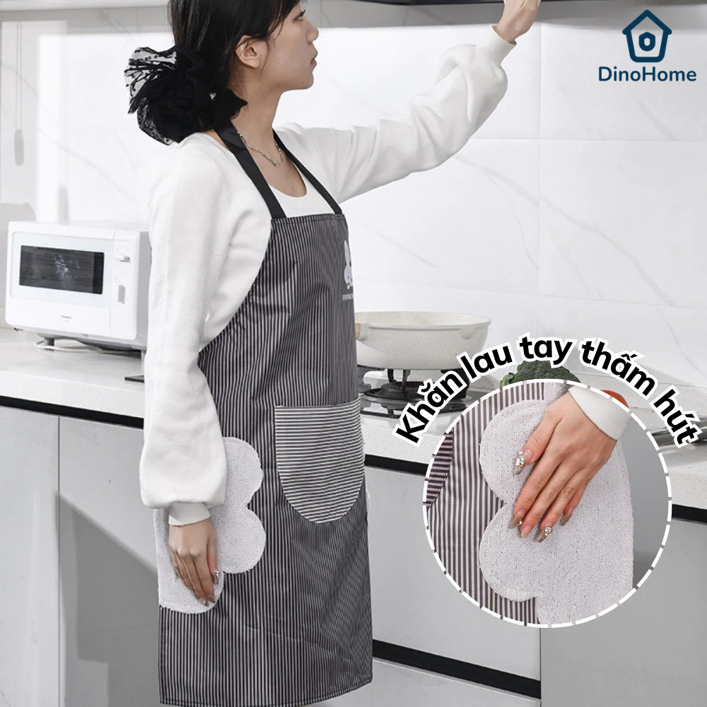 Tạp dề chống thấm nước, thấm dầu DINO có túi lớn đựng đồ và khăn lau tay thời trang Hàn Quốc