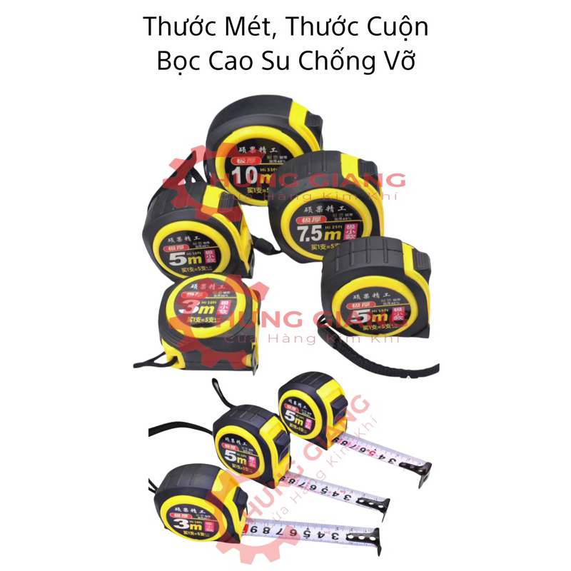 Thước Mét, Thước 5 Mét Lỗ Ban 2Mặt Bọc Cao Su Chống Vỡ Tốt