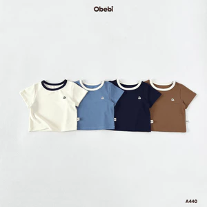 Áo Thun Cotton Phối Cổ Thêu Mỏ Neo Obebi Thời Trang Hè Cho Bé Trai Bé Gái từ 5kg - 19kg A440