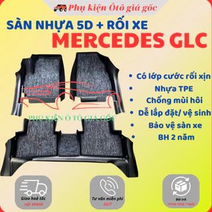 Thảm lót sàn NHỰA đúc TPE 5D xe Mercedes GLC 2015-2025, Mẫu Tràn viền bậc cửa - MẪU BẬC DÀI - 1 BỘ 3 TẤM - KHÔNG MÙI