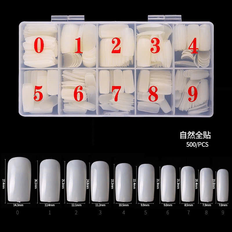 Móng úp chân phom vuông dài - Móng úp chân dài dùng được cho tay và chân (Hộp 500 móng đủ size)