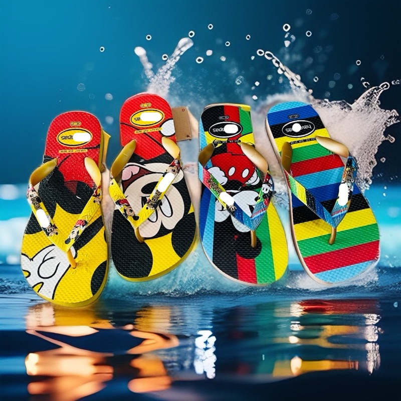 Dép  Thái Cao Su Đế Bằng chuột mickey - Dép Nữ Nam Chống Trơn Trượt