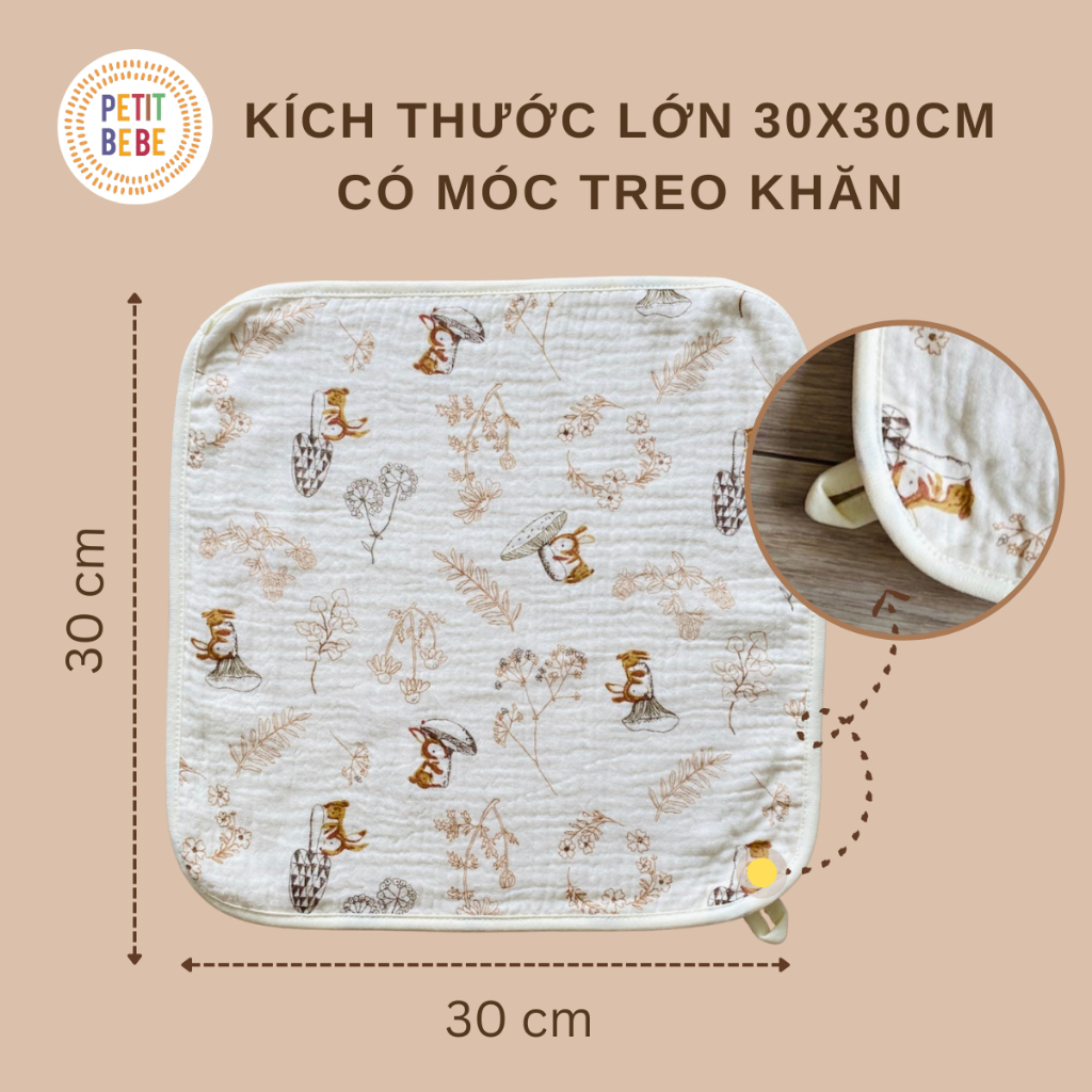 Ảnh Khăn sữa cho bé kích thước lớn 30x30cm Petit Bebe muslin 6 lớp thấm hút mềm mại cho làn da bé 1