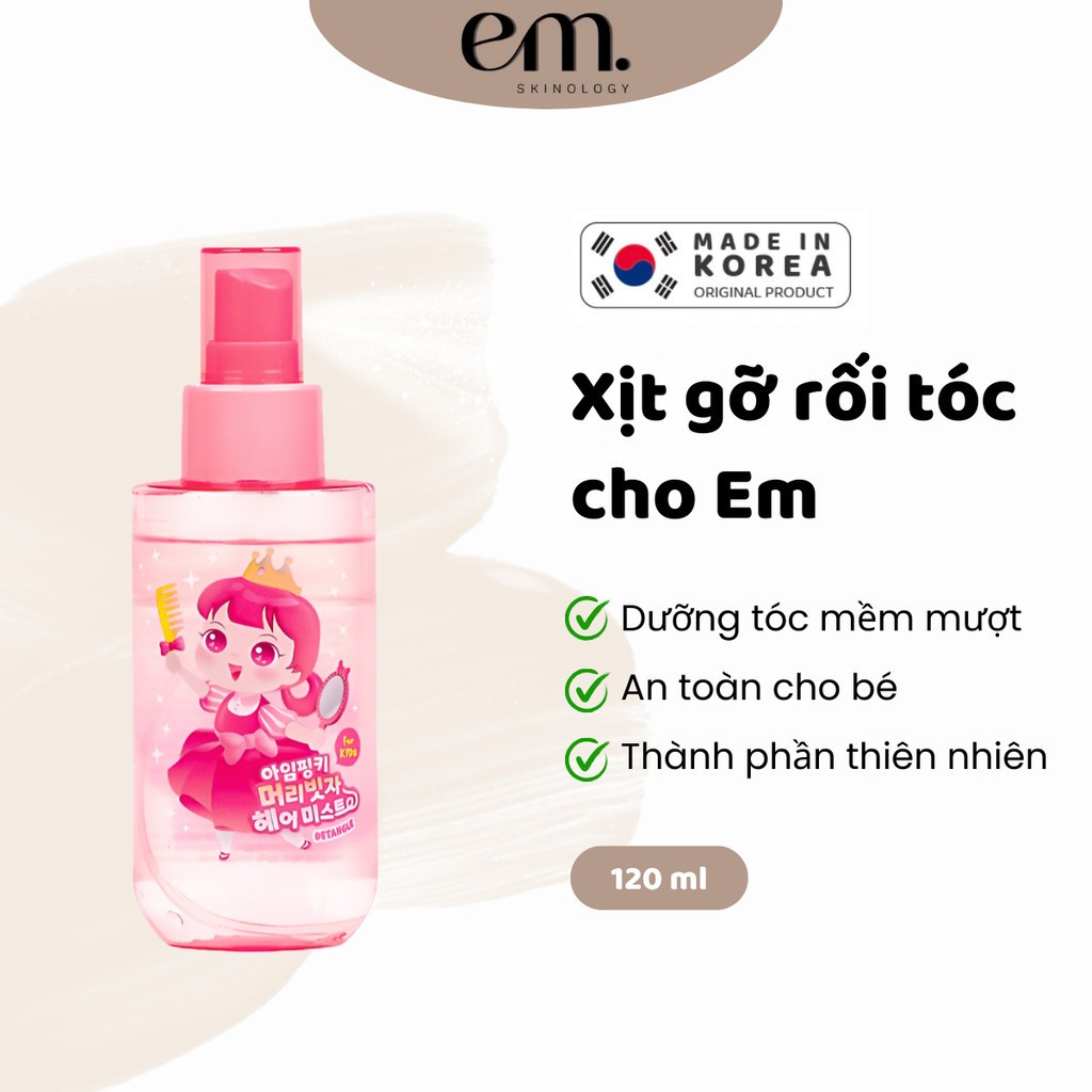 Xịt gỡ tóc rối I'm Pinky dưỡng tóc suôn mượt cho bé 120 ml | PINKY Hàn Quốc