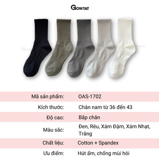 Combo 5 đôi tất nam cổ cao GOMTAT, vớ cổ cao cotton sọc gân, kháng khuẩn, thoáng khí - OAS-1702-CB5