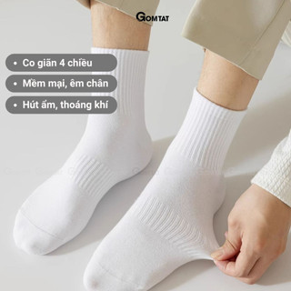 Combo 5 đôi tất nam cổ cao GOMTAT, vớ cổ cao cotton sọc gân, kháng khuẩn, thoáng khí - OAS-1702-CB5